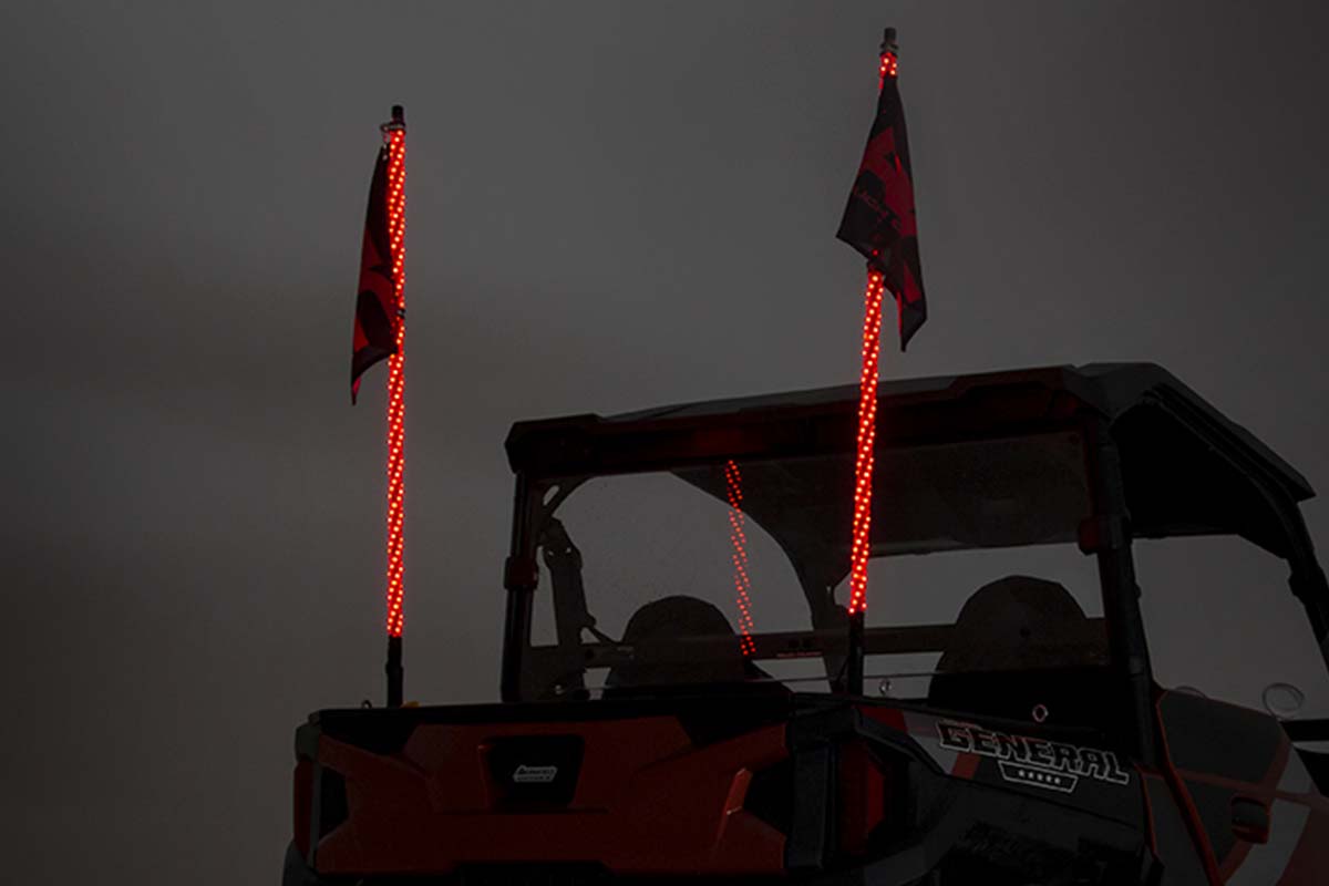 Whip Mount | Bed | 4' Multl-Color LED Whip Pair | Polaris General/Ranger 1000/Ranger XP 900/1000 by Rough Country