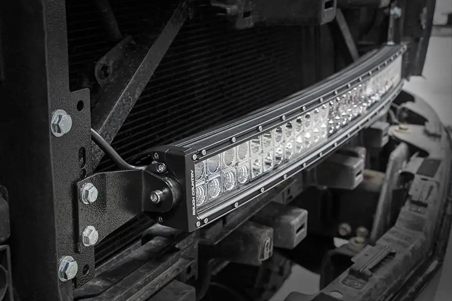 LED Light Kit | Behind Grille Mount | 30" Black Dual Row | White DRL | Chevy Silverado 1500 (14-15) by Rough Country