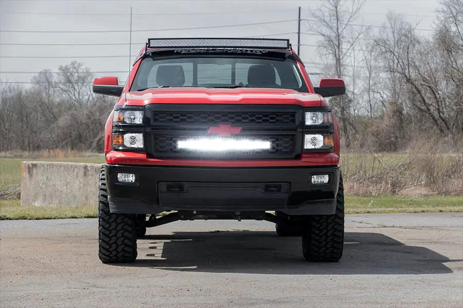 LED Light Kit | Behind Grille Mount | 30" Black Dual Row | White DRL | Chevy Silverado 1500 (14-15) by Rough Country