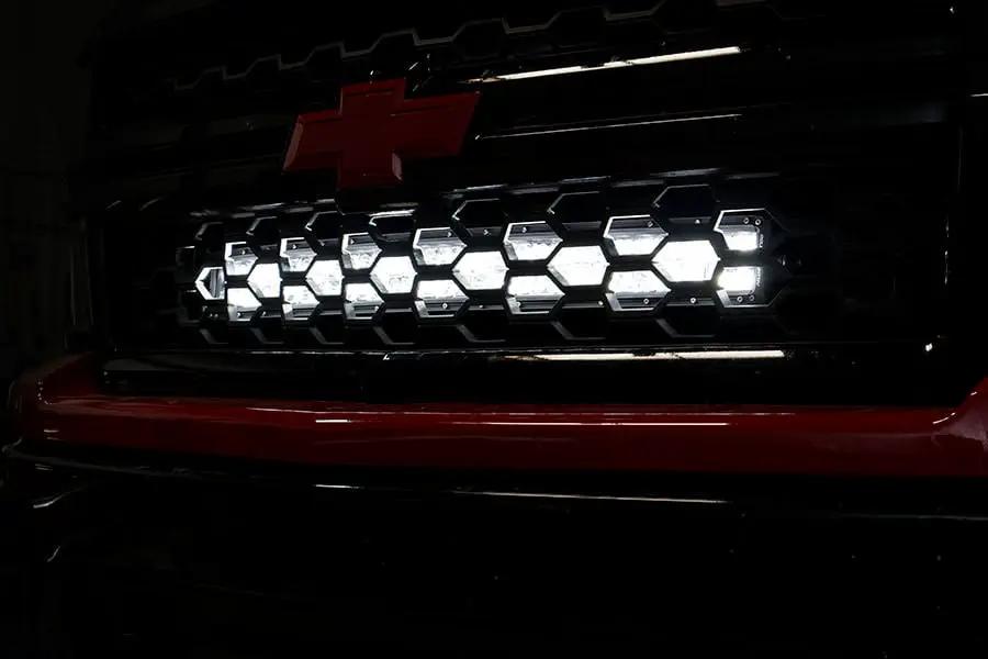 LED Light Kit | Behind Grille Mount | 30" Black Dual Row | White DRL | Chevy Silverado 1500 (14-15) by Rough Country