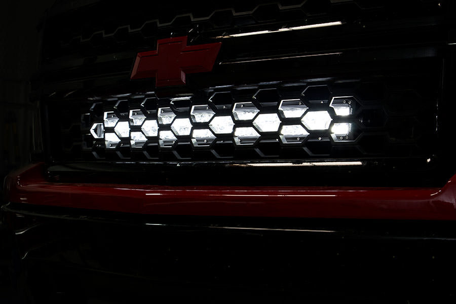 LED Light Kit | Behind Grille Mount | 30" Black Dual Row | White DRL | Chevy Silverado 1500 (14-15) by Rough Country