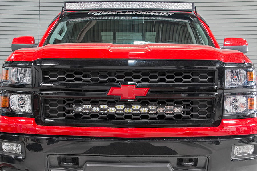 LED Light Kit | Behind Grille Mount | 30" Black Dual Row | White DRL | Chevy Silverado 1500 (14-15) by Rough Country