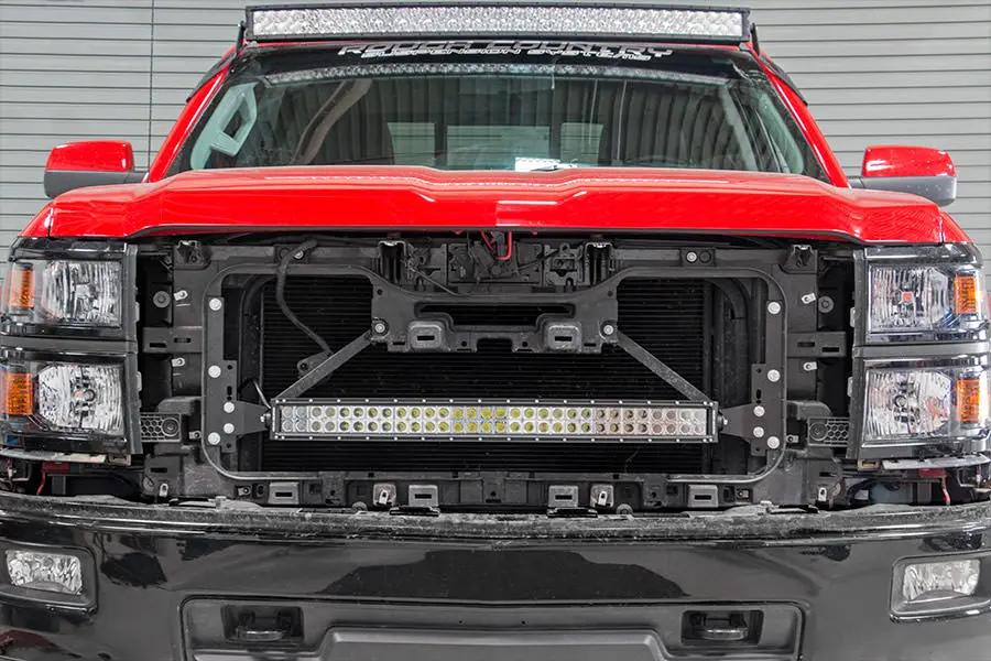 LED Light Kit | Behind Grille Mount | 30" Black Dual Row | White DRL | Chevy Silverado 1500 (14-15) by Rough Country