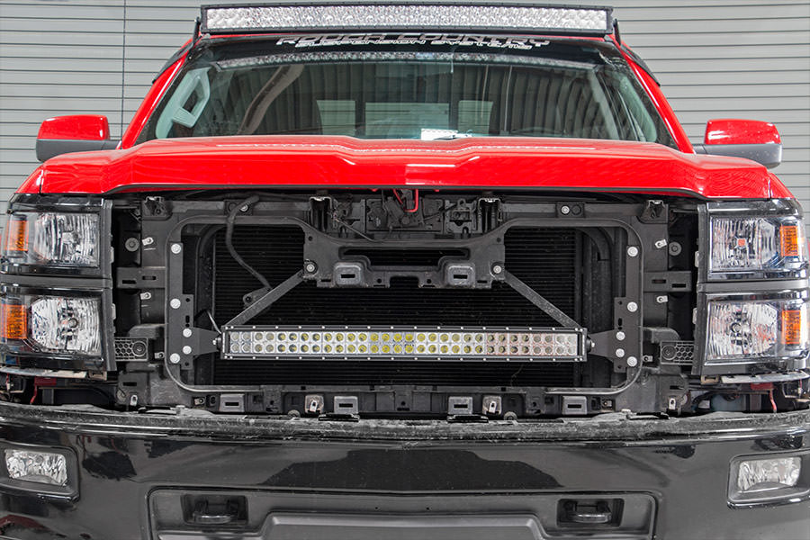 LED Light Kit | Behind Grille Mount | 30" Black Dual Row | White DRL | Chevy Silverado 1500 (14-15) by Rough Country