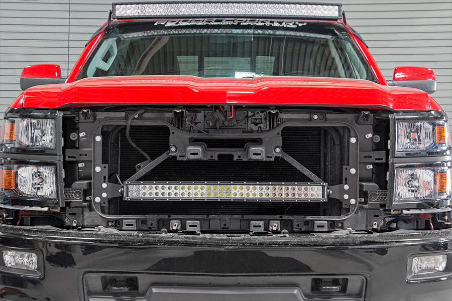 LED Light Kit | Behind Grille Mount | 30" Black Dual Row | White DRL | Chevy Silverado 1500 (14-15) by Rough Country