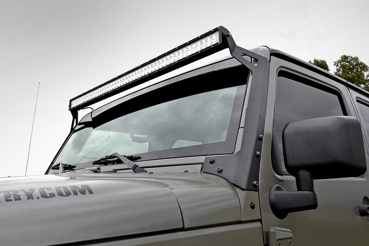 LED Light | Windshield Mnt | 50" Black Dual Row | White DRL | Jeep Wrangler JK (07-18) by Rough Country