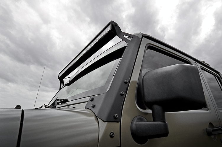 LED Light | Windshield Mnt | 50" Black Dual Row | Amber DRL | Jeep Wrangler JK (07-18) by Rough Country