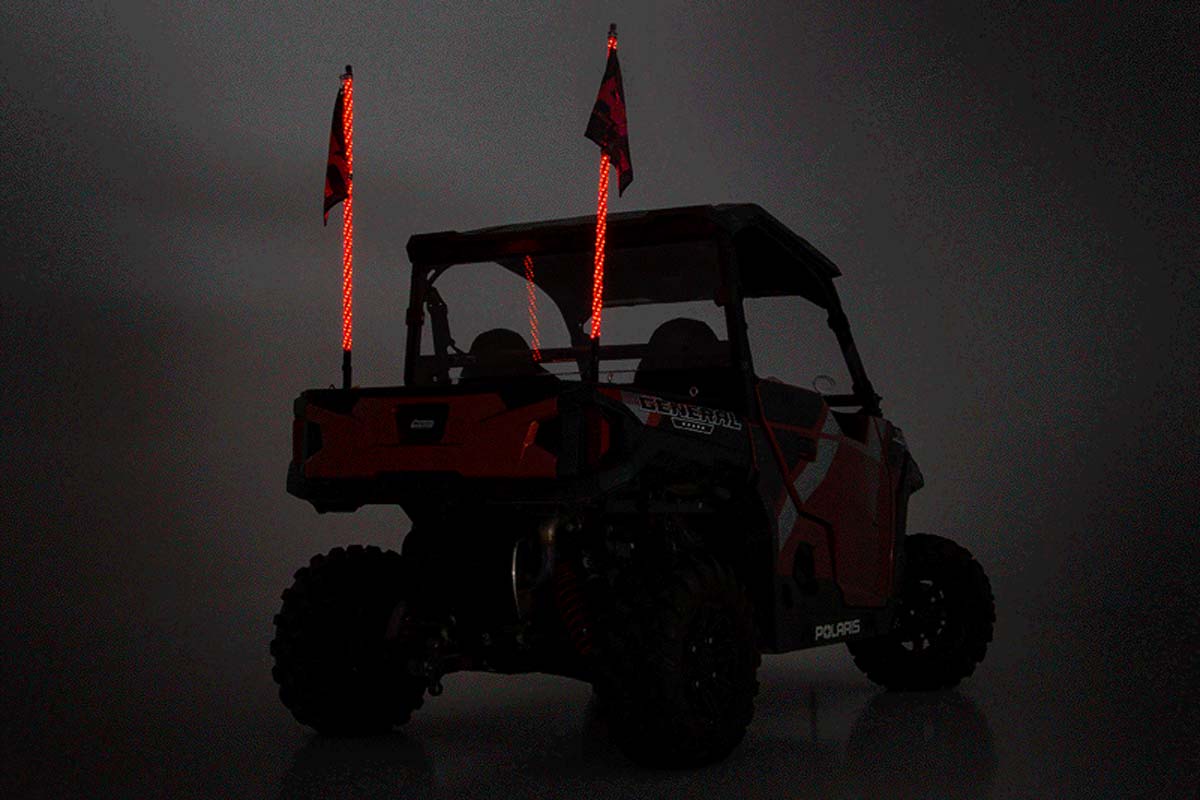 Whip Mount | Bed | 4' Multl-Color LED Whip Pair | Polaris General/Ranger 1000/Ranger XP 900/1000 by Rough Country