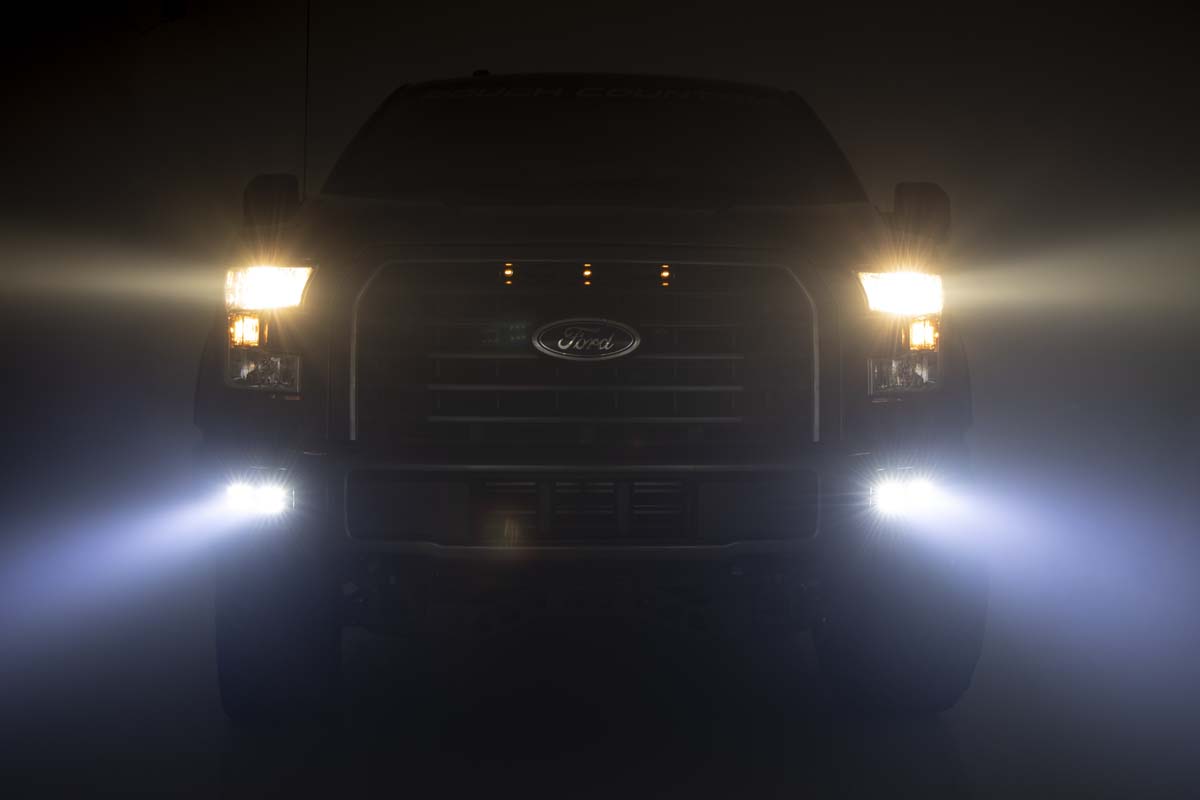 LED Light Kit | Fog Mount | Dual 2" Black Pairs | Spot | Ford F-150 (15-17) by Rough Country