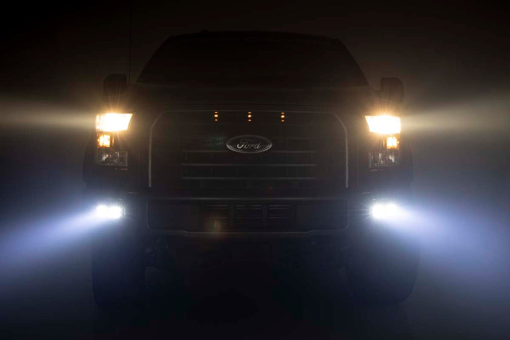 LED Light Kit | Fog Mount | Dual 2" Black Pairs | Spot/Flood | Ford F-150 (15-17) by Rough Country