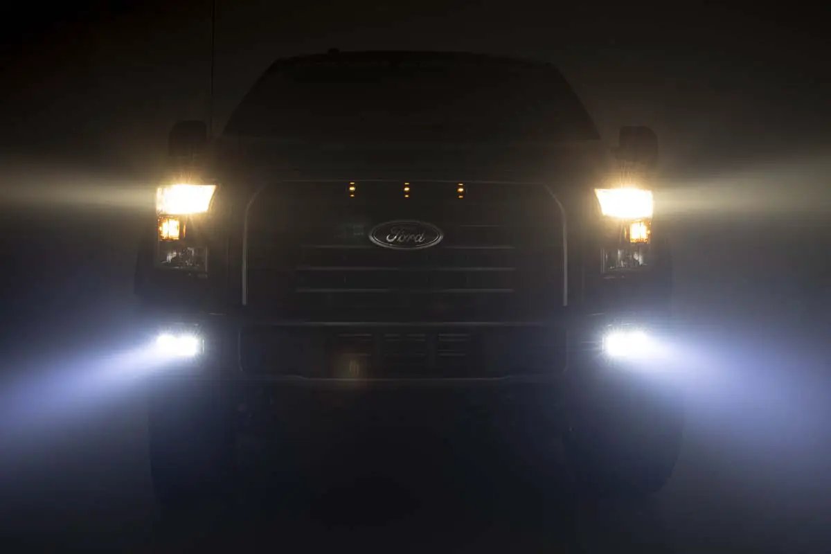 LED Light Kit | Fog Mount | Dual 2" Black Pairs | Spot/Flood | Ford F-150 (15-17) by Rough Country