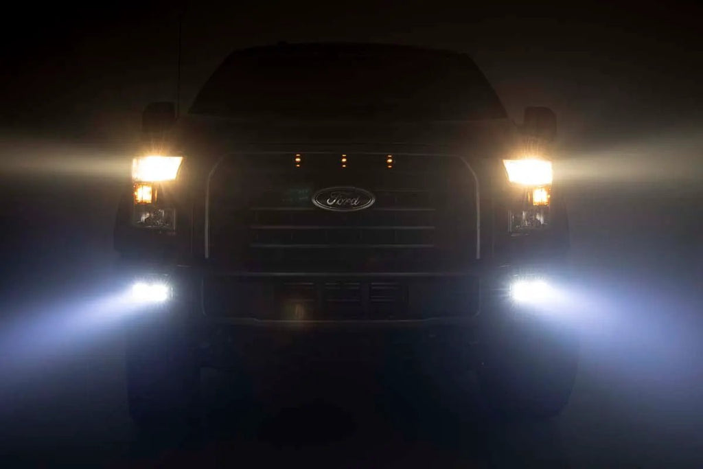 LED Light Kit | Fog Mount | Dual 2" Black Pairs | Spot/Flood | Ford F-150 (15-17) by Rough Country