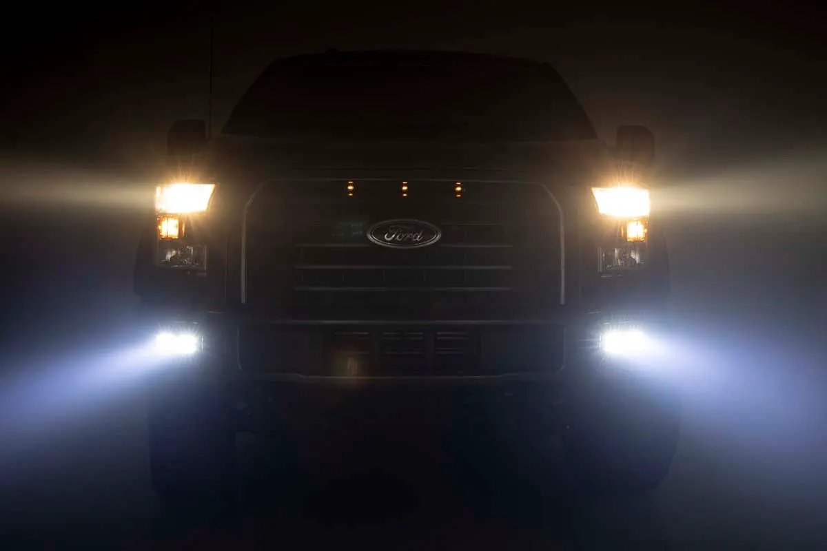 LED Light Kit | Fog Mount | Dual 2" Black Pairs | Spot/Flood | Ford F-150 (15-17) by Rough Country