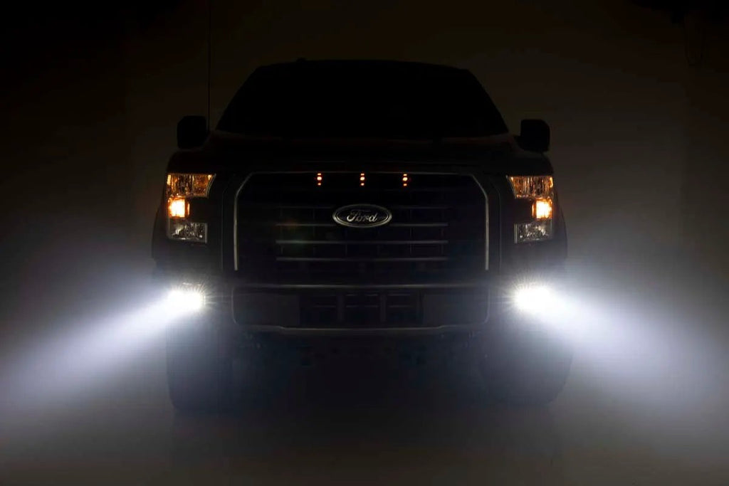 LED Light Kit | Fog Mount | Dual 2" Black Pairs | Flood | Ford F-150 (15-17) by Rough Country