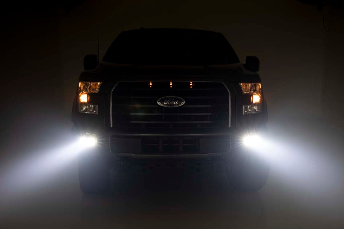 LED Light Kit | Fog Mount | Dual 2" Black Pairs | Spot/Flood | Ford F-150 (15-17) by Rough Country