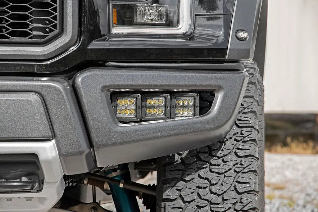 LED Light Kit | Fog Mount | Triple 2" Black Pair | White DRL | Ford Raptor (17-20) by Rough Country