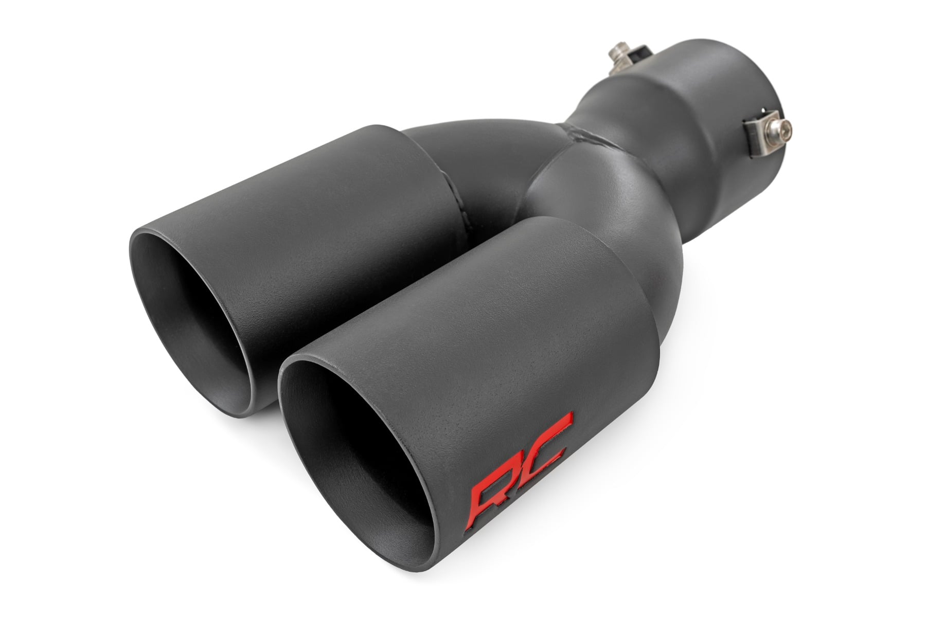 Exhaust Tip | Black | Red RC Logo | 2.5-3 Inch Pipe Single Inlet | Dual Outlet by Rough Country