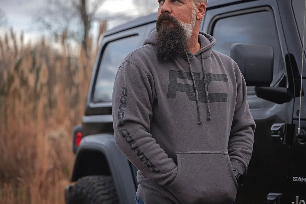 Rough Country Hoodie | RC Topographical Sleeve | Charcoal | MD by Rough Country