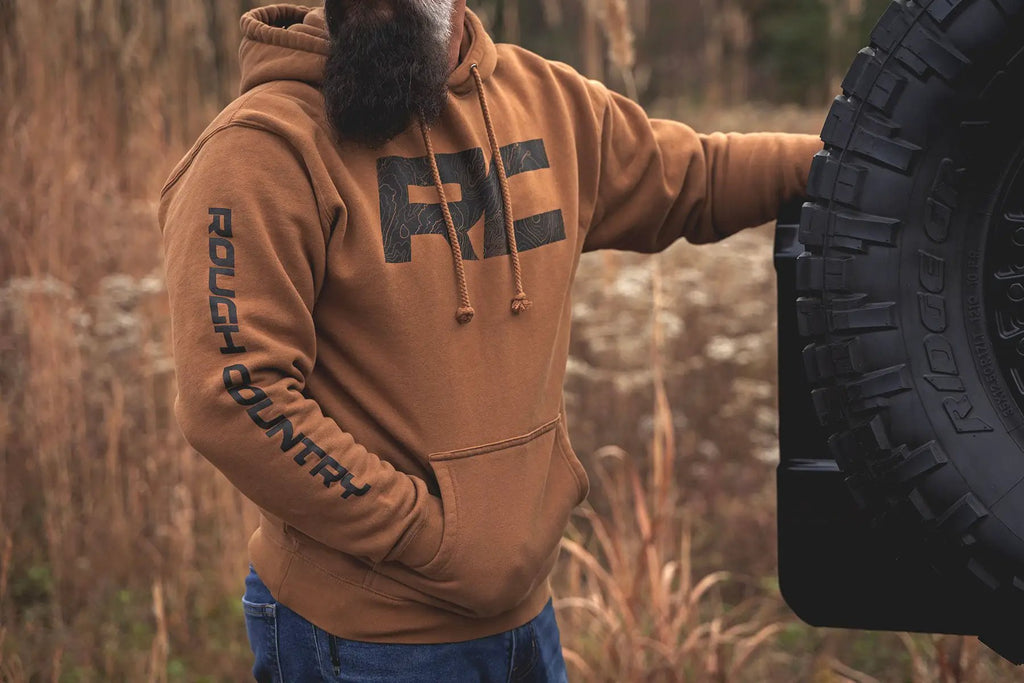 Rough Country Hoodie | RC Topographical Sleeve | Saddle | SM by Rough Country