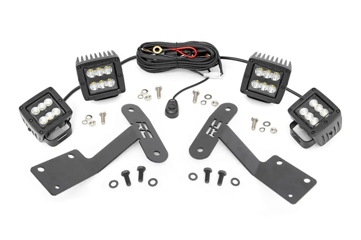 LED Light Kit | Ditch Mount | Dual 2" Black Pairs | Spot/Flood | Toyota Tundra (14-21) by Rough Country