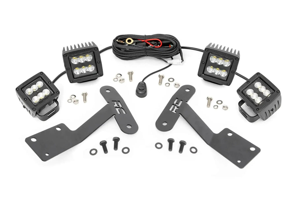 LED Light Kit | Ditch Mount | Dual 2" Black Pairs | Spot/Flood | Toyota Tundra (14-21) by Rough Country