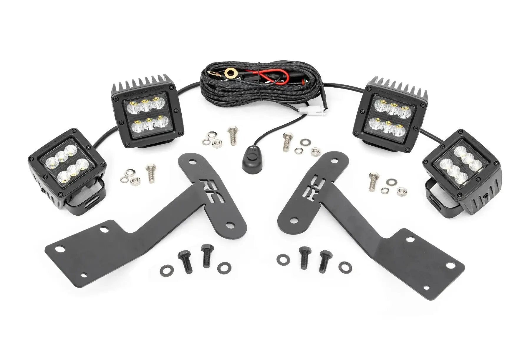 LED Light Kit | Ditch Mount | Dual 2" Black Pairs | Spot/Flood | Toyota Tundra (14-21) by Rough Country