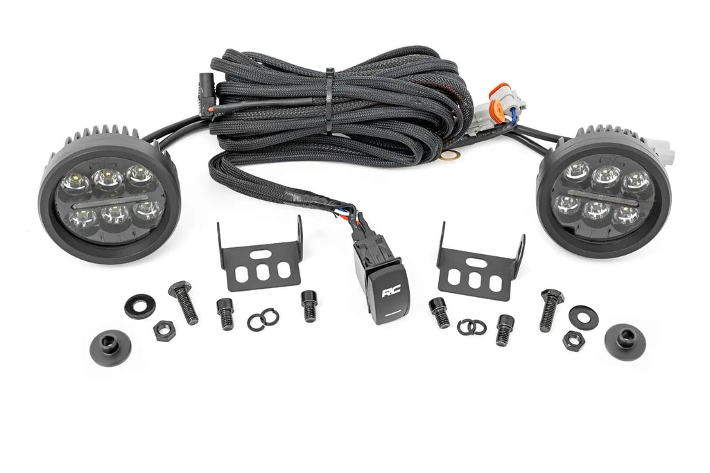 LED Light Kit | Ditch Mount | 3.5" Black Round Pair | Amber DRL | Ford Bronco (21-26) by Rough Country